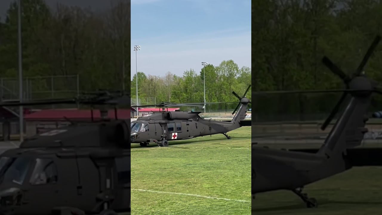 Black Hawk helicopter leaving Cabell Midland High School&rsquo;s soccer field #blackhawk