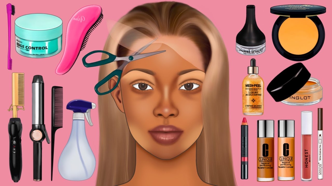 Makeup ASMR PERFECT WIG INSTALL & MAKEUP | BLACK BEAUTY MAKEUP ANIMATION | MAKEUP FOR DARK SKIN