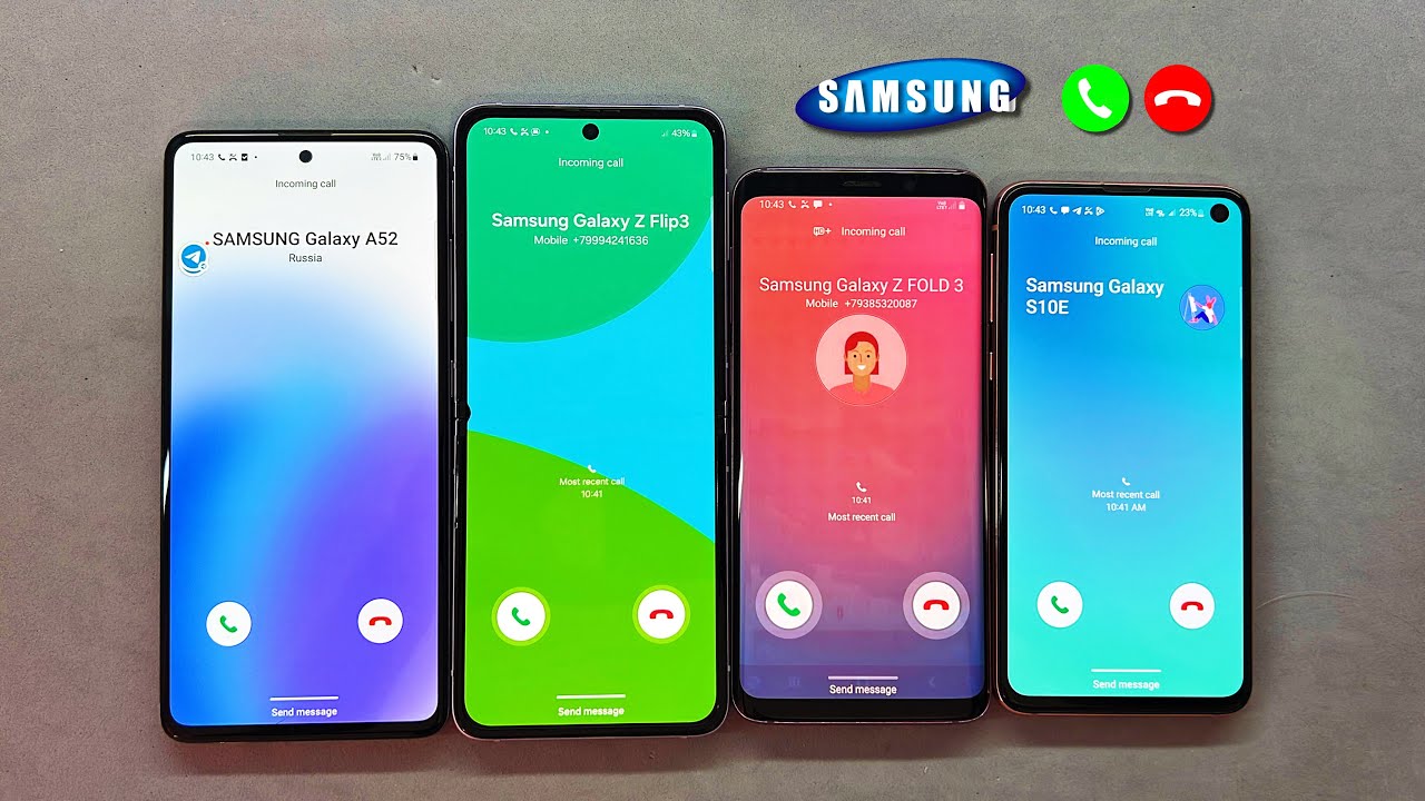 Ringing Incoming & Outgoing call Samsung Galaxy Z Flip 3 + Galaxy A51 + Galaxy S10e + Galaxy S9