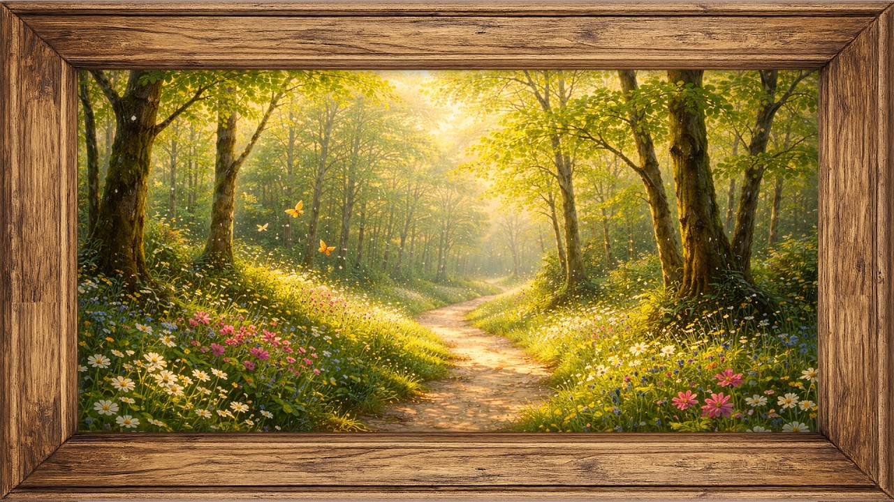 Sunlit Forest Path in Spring 🌿| 4K Framed Nature Art for TV | Peaceful Woodland Landscape | Frame TV