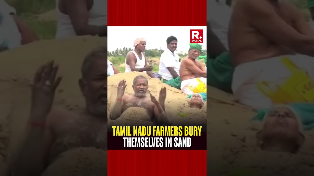 Tamil Nadu Farmers Protest for Cauvery Water by Burying Themselves in Sand