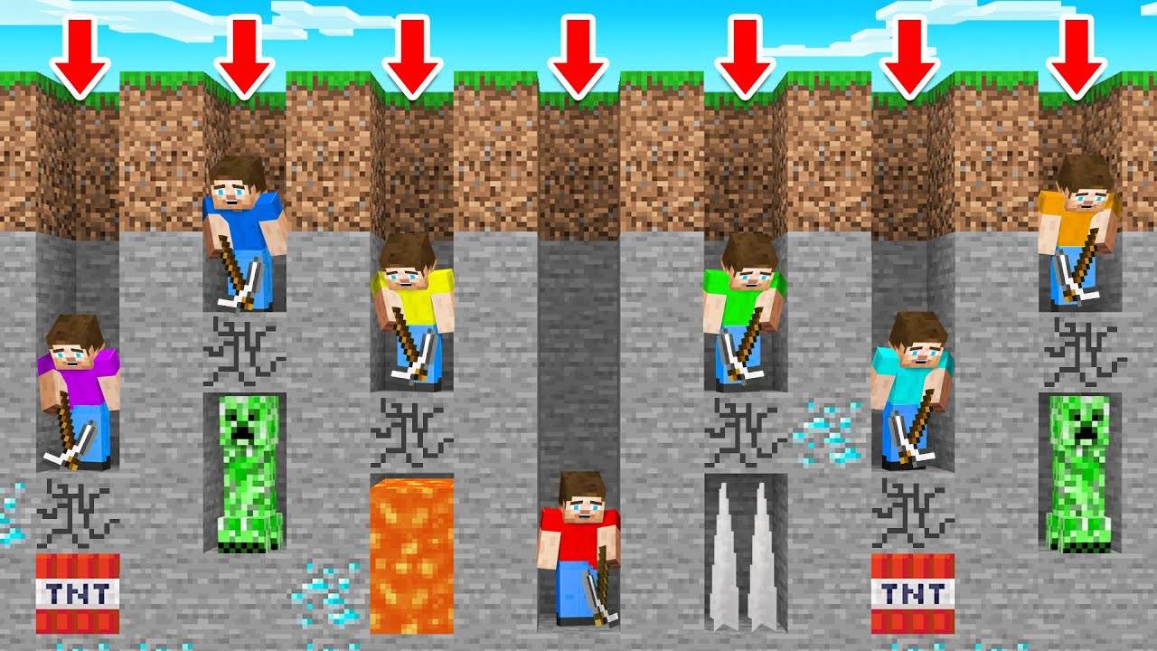 We DUG STRAIGHT DOWN 100 Times in Minecraft and This Happened…