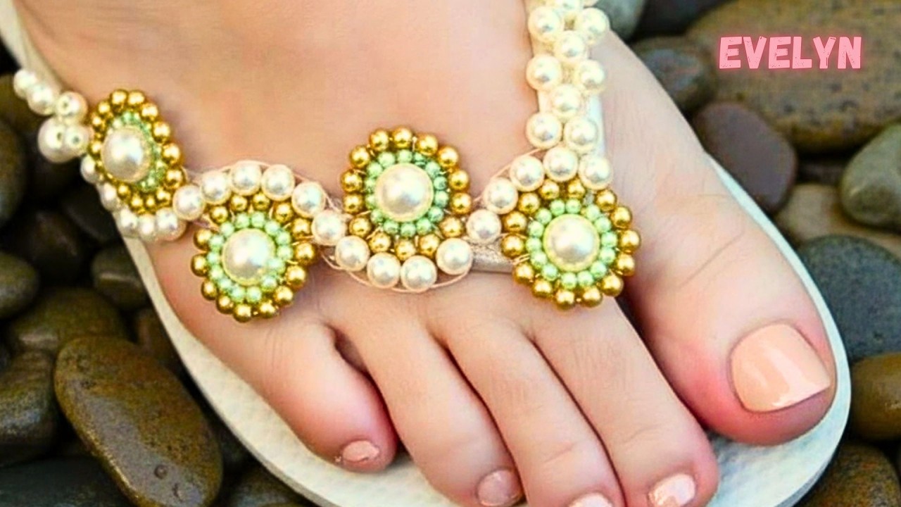 Chinelo decorado: Manta de pérolas nível intermediário (Chinelo bordado) - Beaded flip-flops