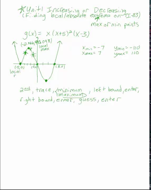 Finding local and absolute extrema - using TI-83 - and determining increasing and decreasing interva