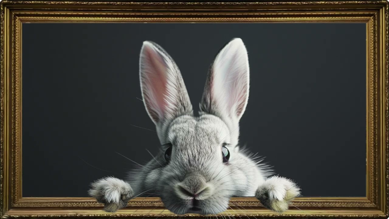 3D Easter Bunny Popping Out of Frame | Gold Framed Rabbit Art | 4K TV Screensaver