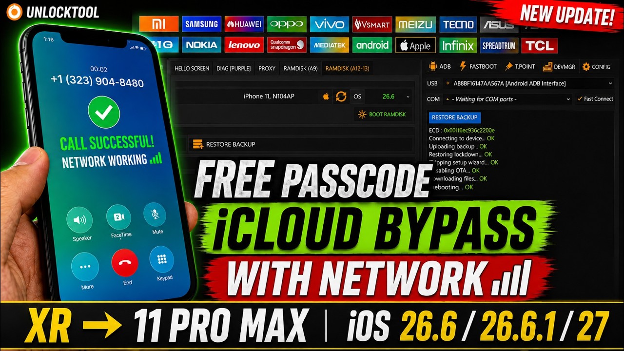 🔥 FREE Passcode Disable iCloud Bypass With Network📶 UnlockTool iOS 26.6/26.6.2/27 | XR to 11 Pro Max