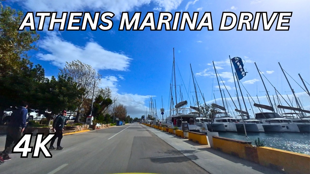 Athens Drive 4K Ambience: Sunny Coastal Drive, Highway + Marina | No Talking, No Music, ASMR