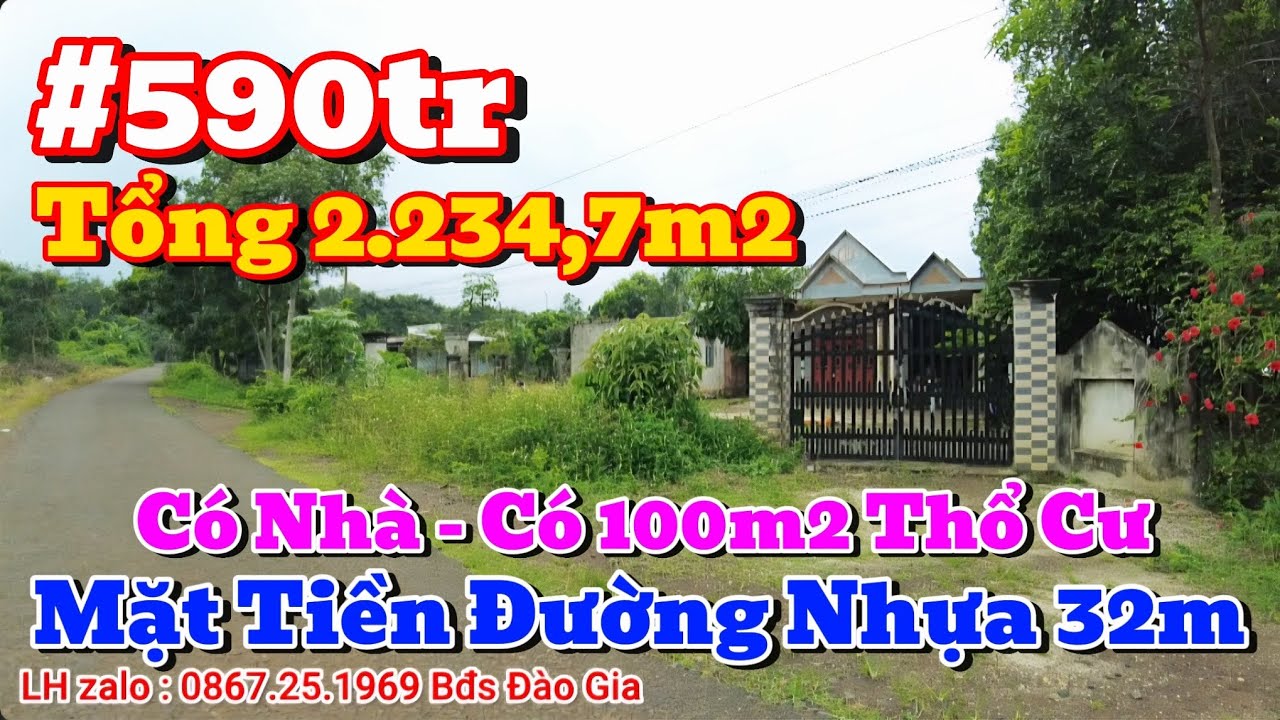 590tr | Tổng 2.234,7m2 có nhà có 100m2 thổ cư, mặt tiền đường nhựa 32m LH 0867251968 #bdsbinhphuoc 