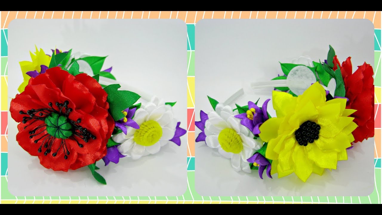 Обруч канзаши в українському стилі. Ободок своими руками. Ukrainian stile headband
