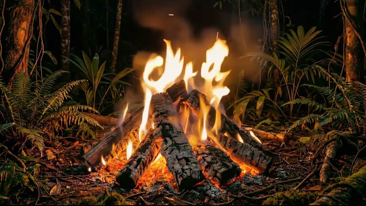 Campfire in the Forest at Night 🔥 Relaxing Nature Sounds (4K)
