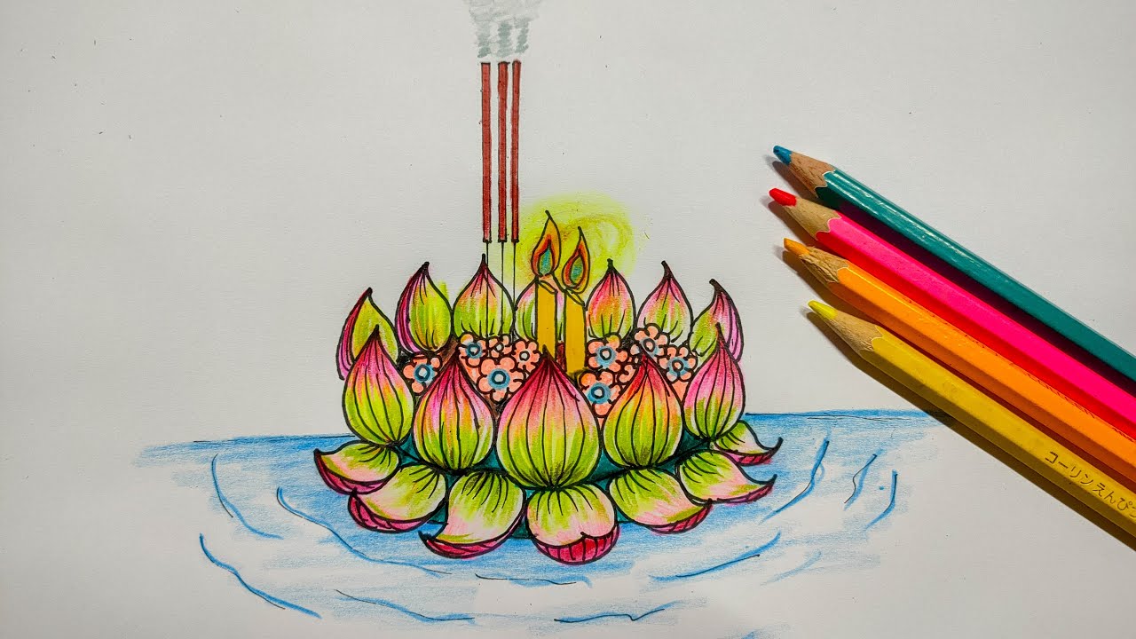 วาดภาพกระทง  How to draw Krathong