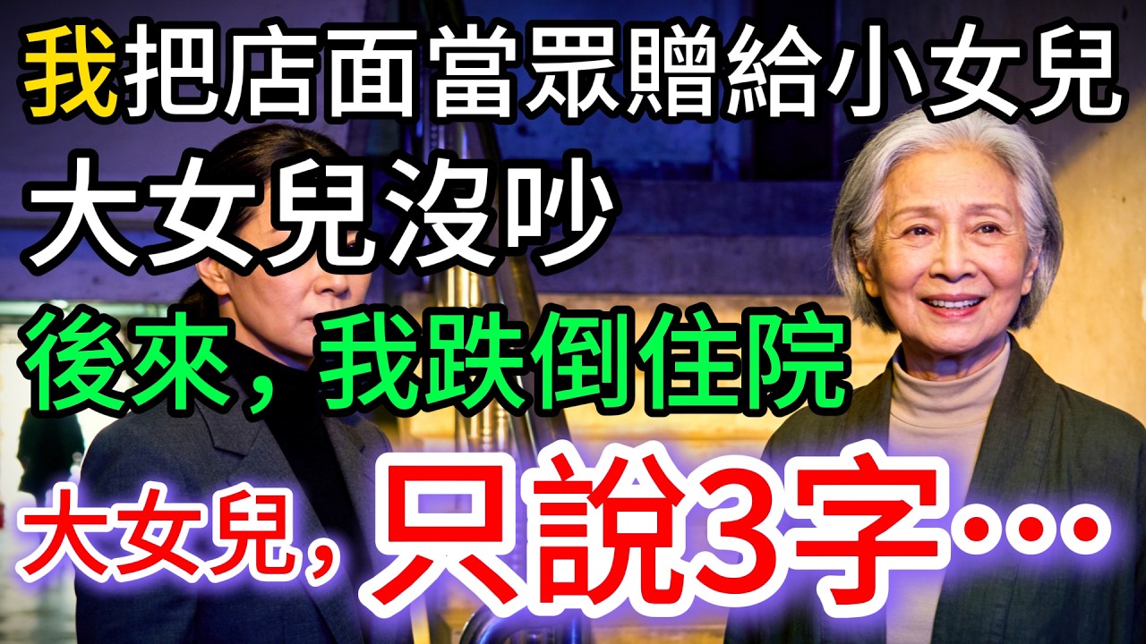 我把700萬店面，當眾贈給小女兒，大女兒沒說話，我跌倒住院，大女兒只說…