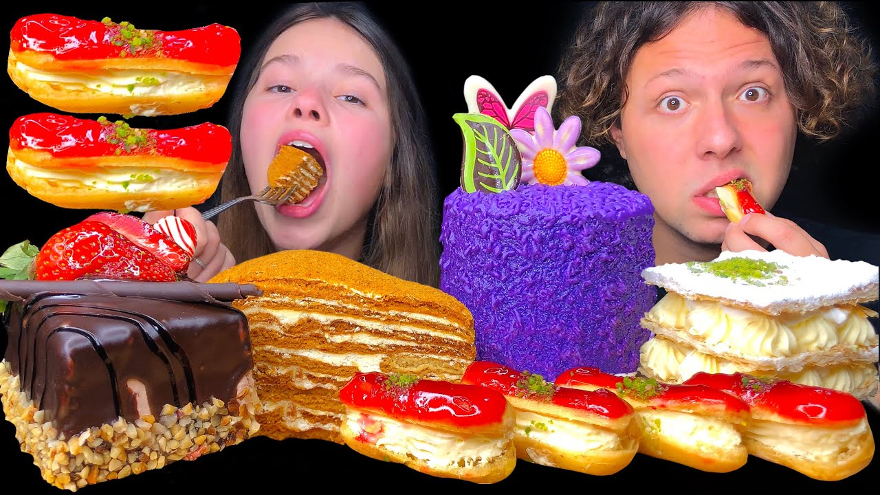 ASMR Chocolate Cake, Crepe Cake, Puff Pastry Cake Eating Sounds Mukbang 먹방 Tati ASMR