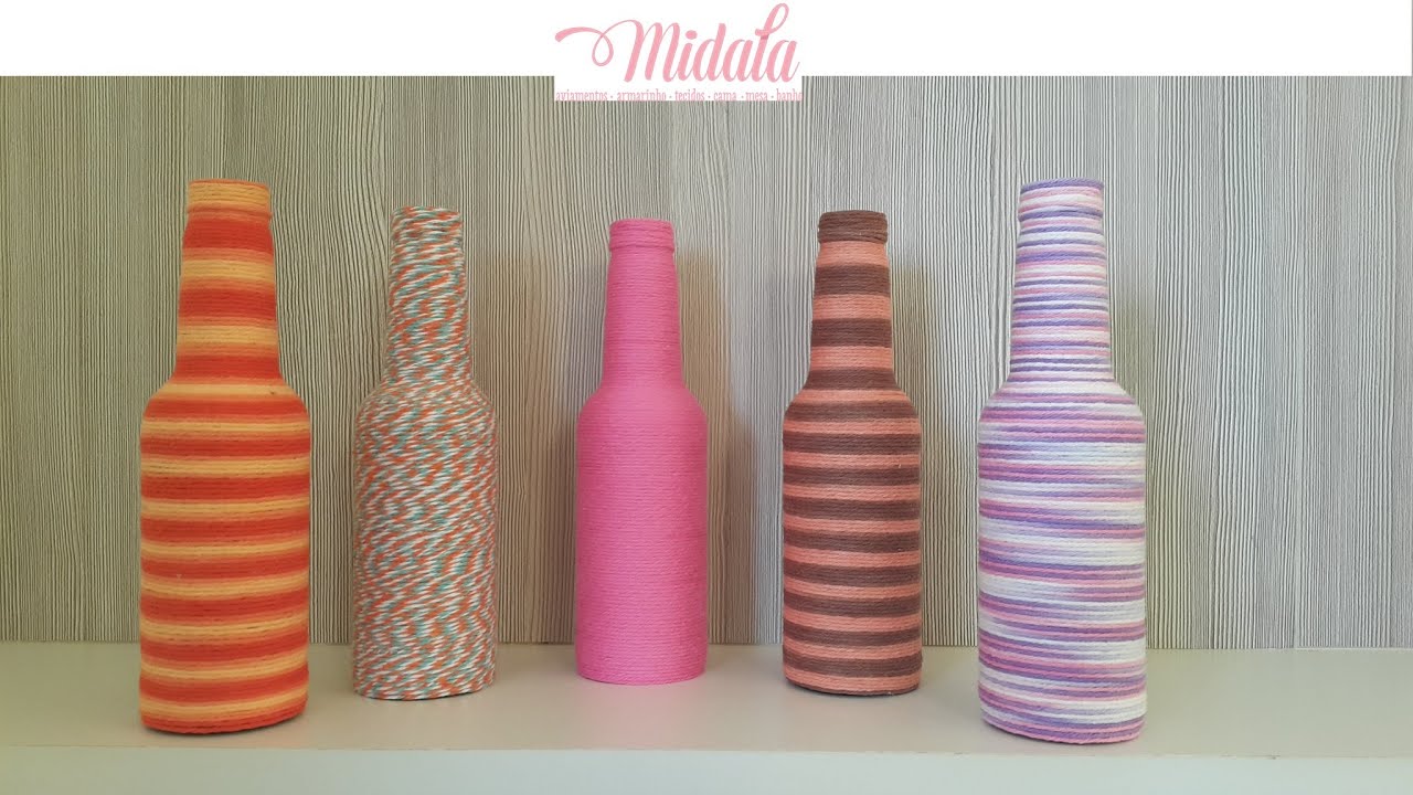 Garrafas Decoradas Com Barbante, Linhas ou Fios - DIY - Glass Bottle Decoration