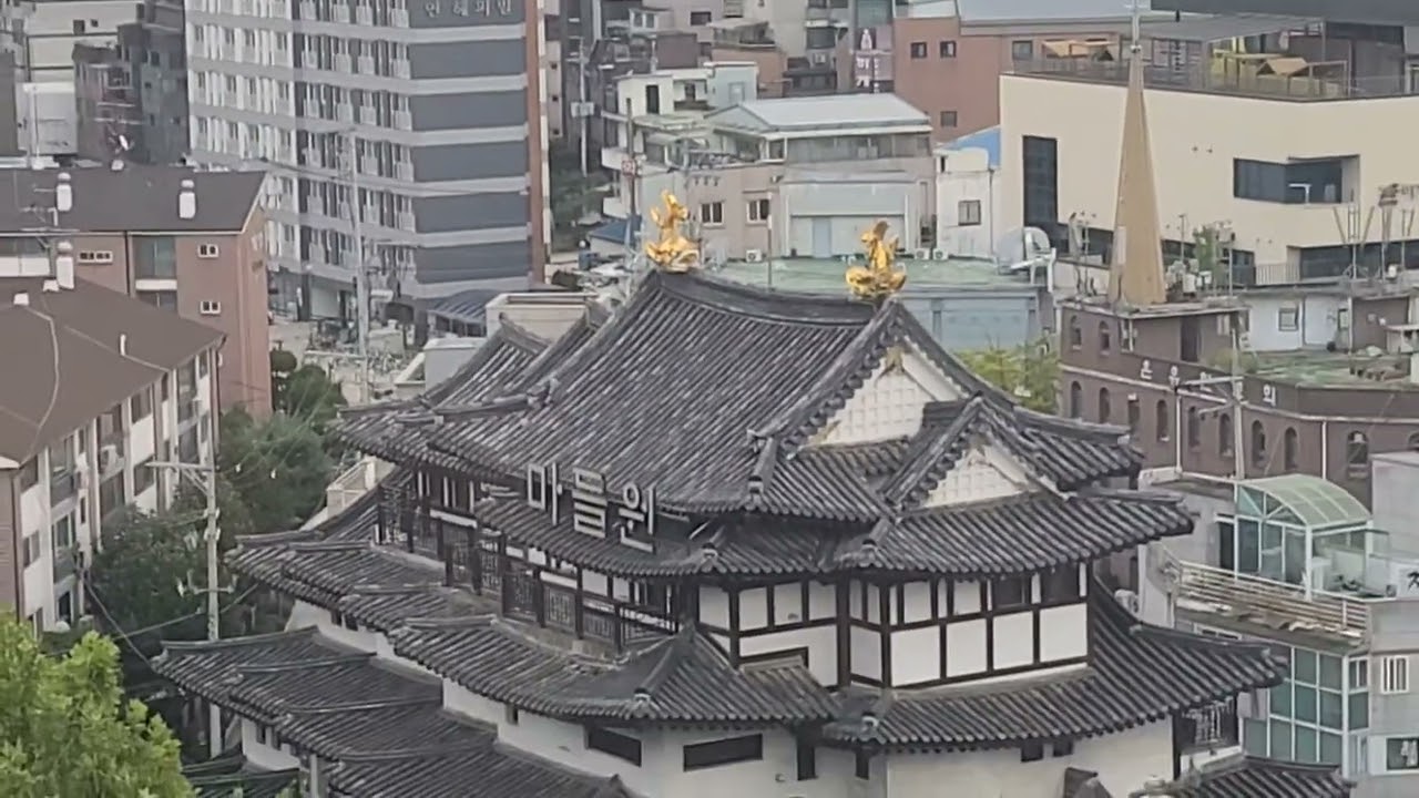 서울에 있는 일본성? 마들원 모습 샤치호코 치미가 보입니다.