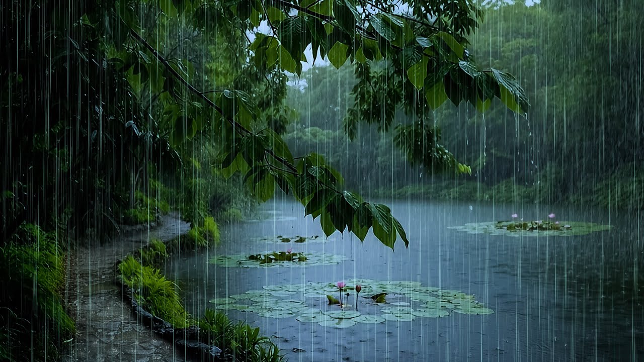 Play This When You Can't Sleep | Gentle Rain Falling on Forest Lake | ASMR Forest Rain, Deep Sleep