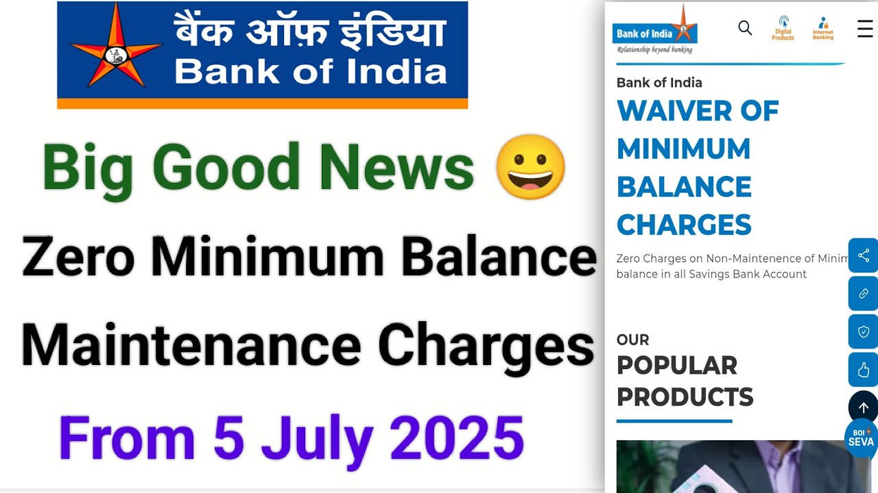 Bank of india minimum balance charges Zero 2025 | Bank of india minimum balance charges