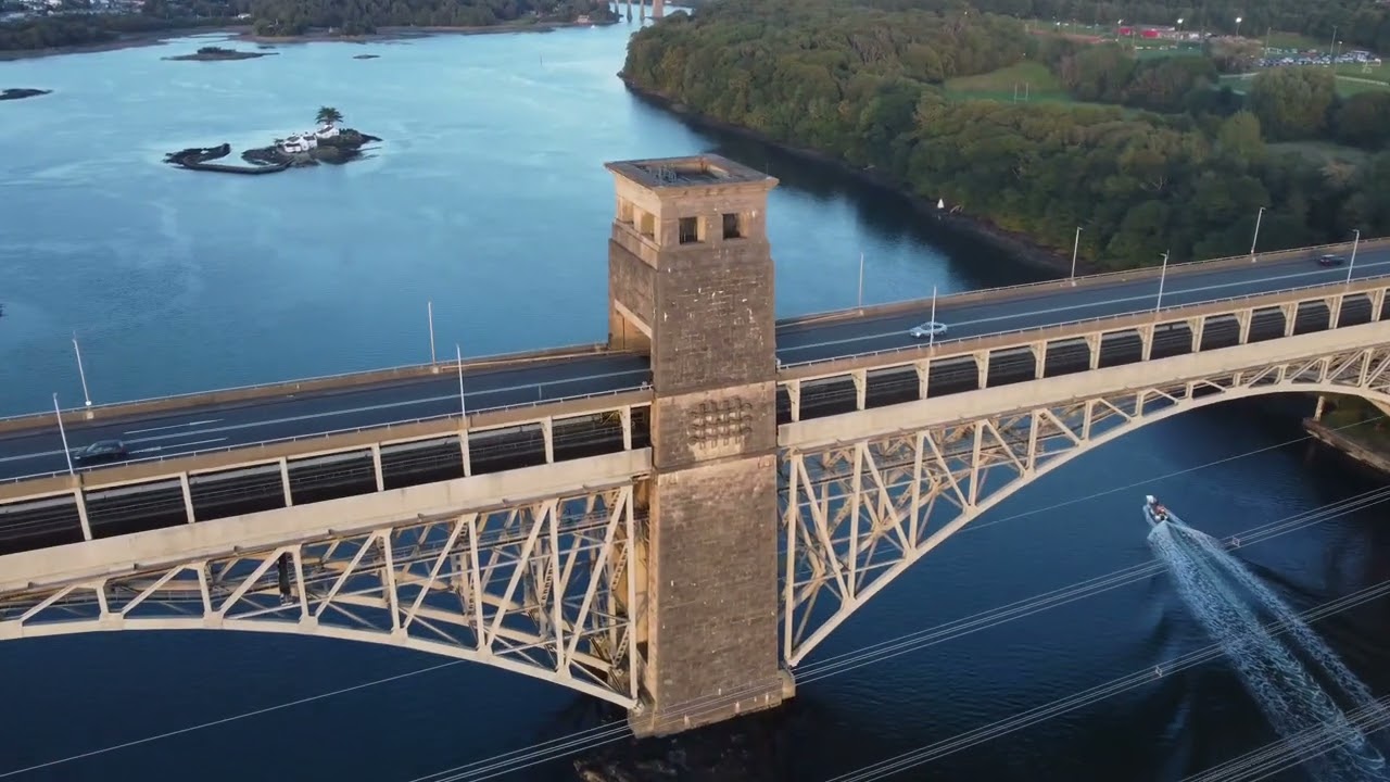 Secret Wild Swim The Menai Strait Telford Bridge Britannia drone air tide flow y felinheli angelsey