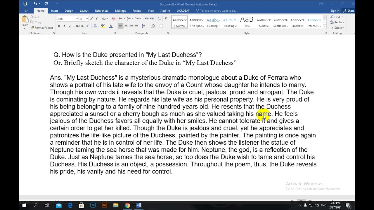 How is the Duke presented in My Last Duchess? sketch the character of the Duke in “My Last Duchess”