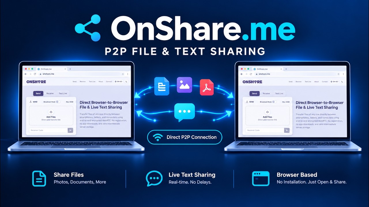 OnShare | Direct P2P Browser File & Live Text Sharing