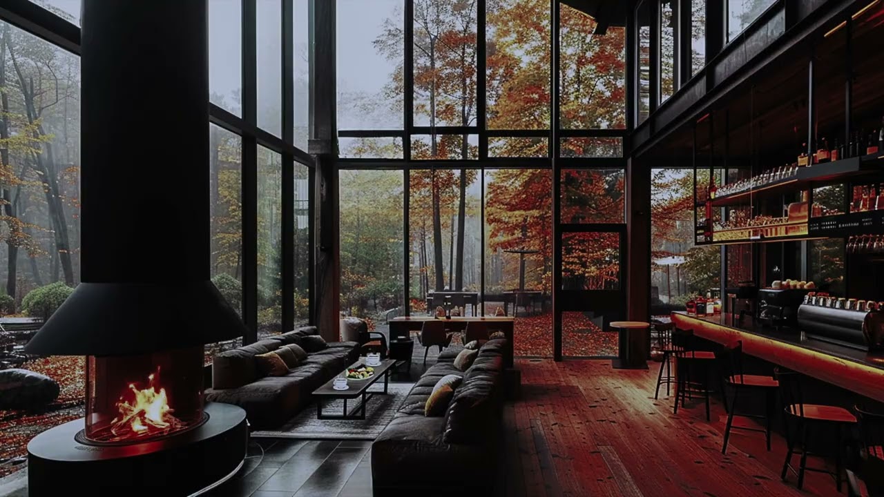 4K Cozy Lounge Fireplace with Rain, Thunder & Crackling Fire for Deep Sleep & Relaxation | 10 Hours
