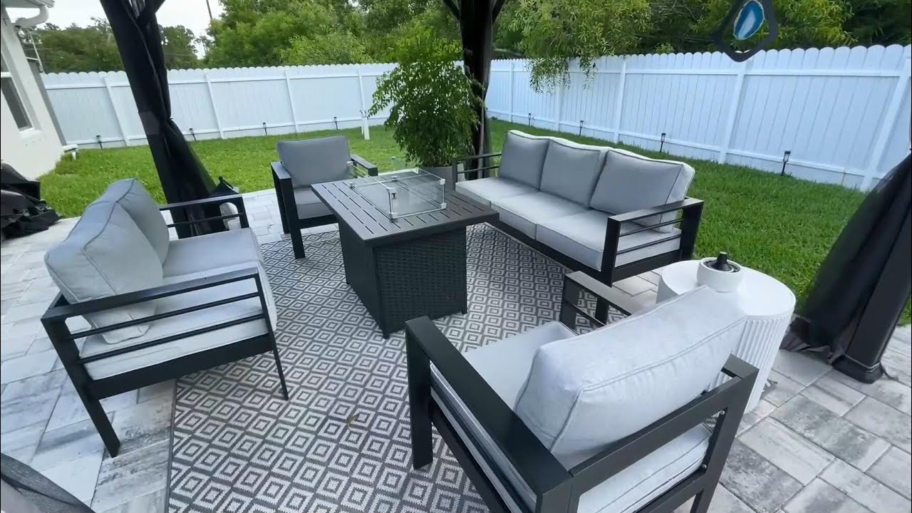 LayinSun 5 - Piece Outdoor Aluminum Furniture Set with 44'' Propane Gas Fire Pit Table