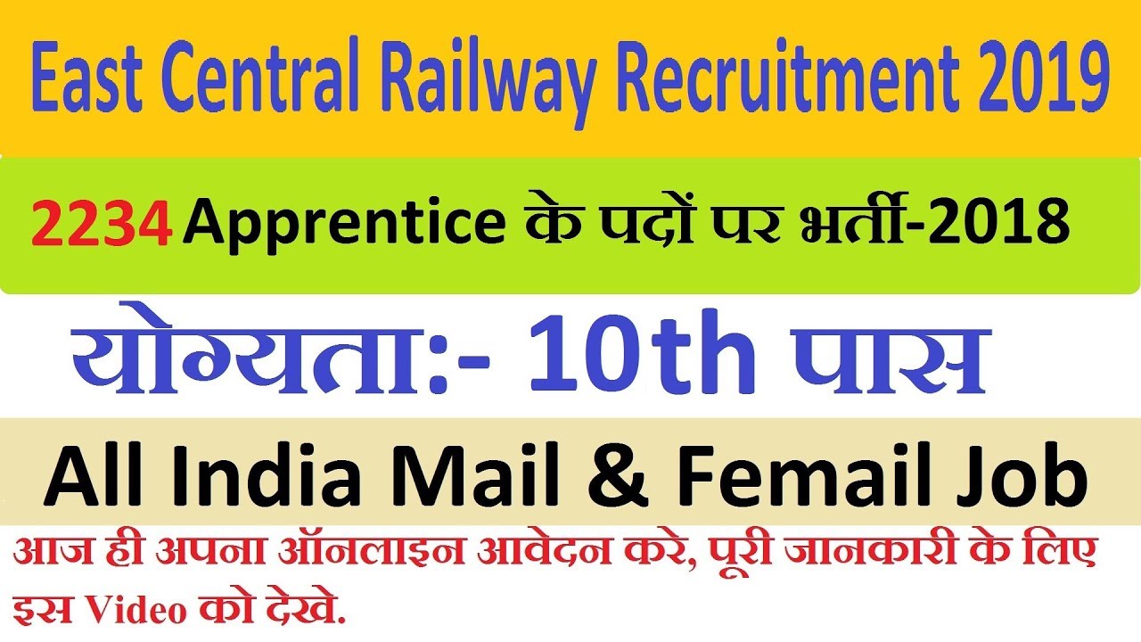 East Central Railway Recruitment 2019 | Apply for 2234 Apprentice Posts in ECR Railways