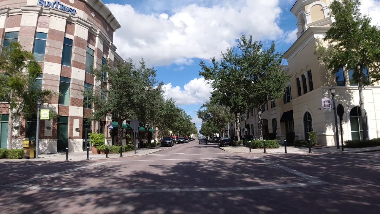 Driving around Baldwin Park master-planned community in Orlando, Florida