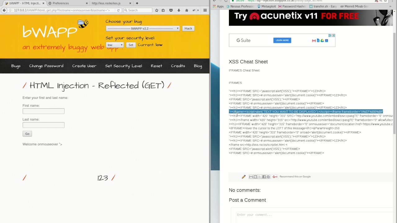 bWAPP - HTML Injection - Reflected (GET)