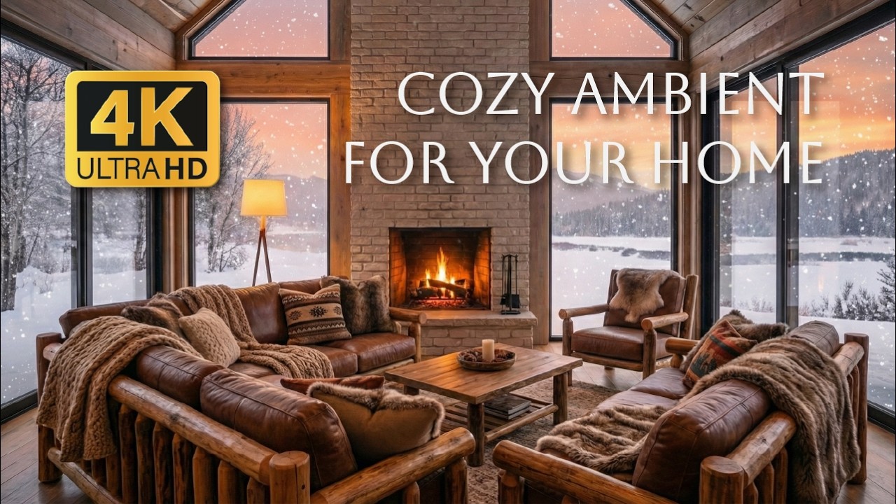 🔥 Cozy Living Room with Snowy Mountain View | LoFi Music & Warm Vibes | 3 Hours 4K