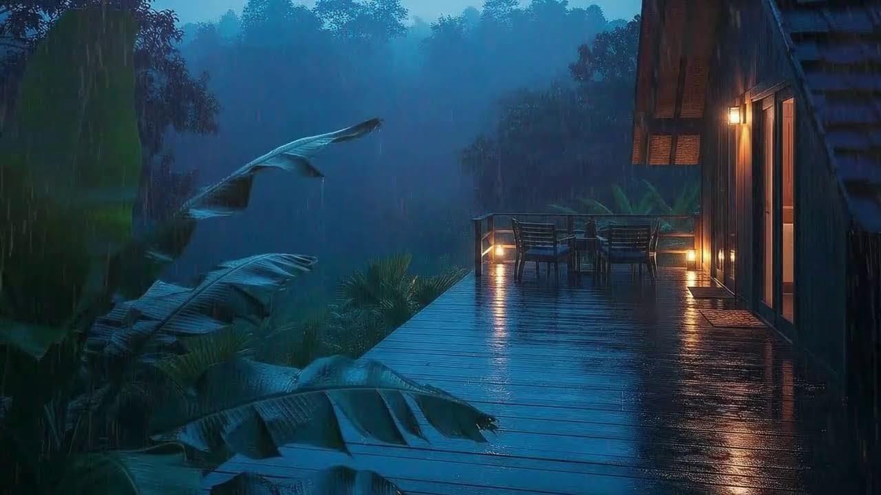 Fall Asleep Fast with Soft Rainfall and Low Storm at Cabin Terrace 🌧️