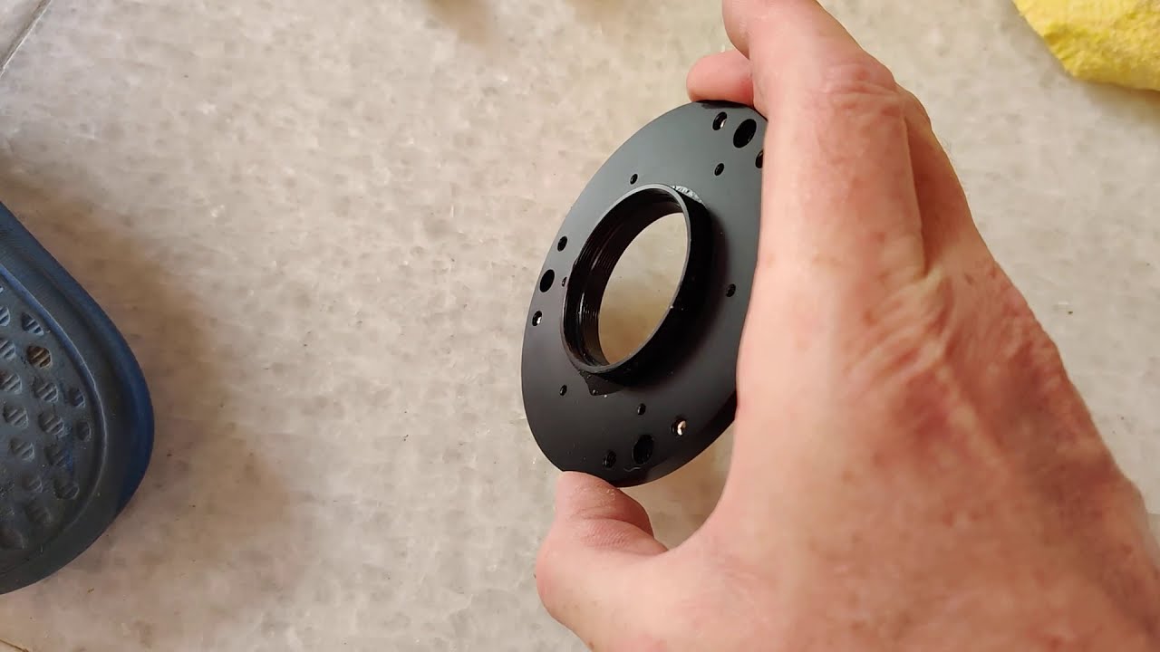 Freeing off a seized T ring adapter 5mm extension piece from ZWO camera front plate.