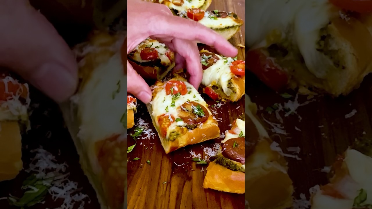 French Bread Pizza with EASY pesto sauce! 🌿