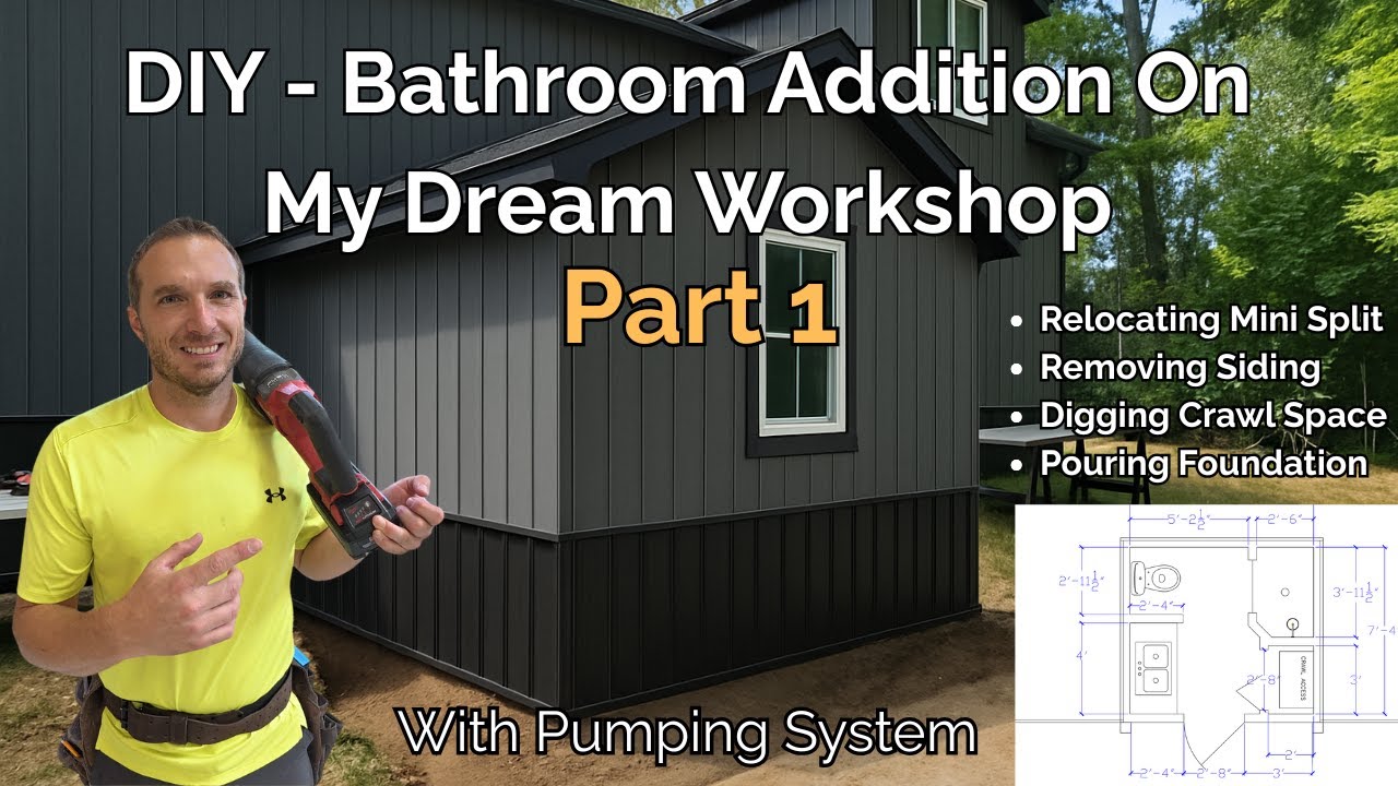 Building a Barn Bathroom – Day 1 | Excavation, Framing, Concrete, & Relocating a Mini Split System