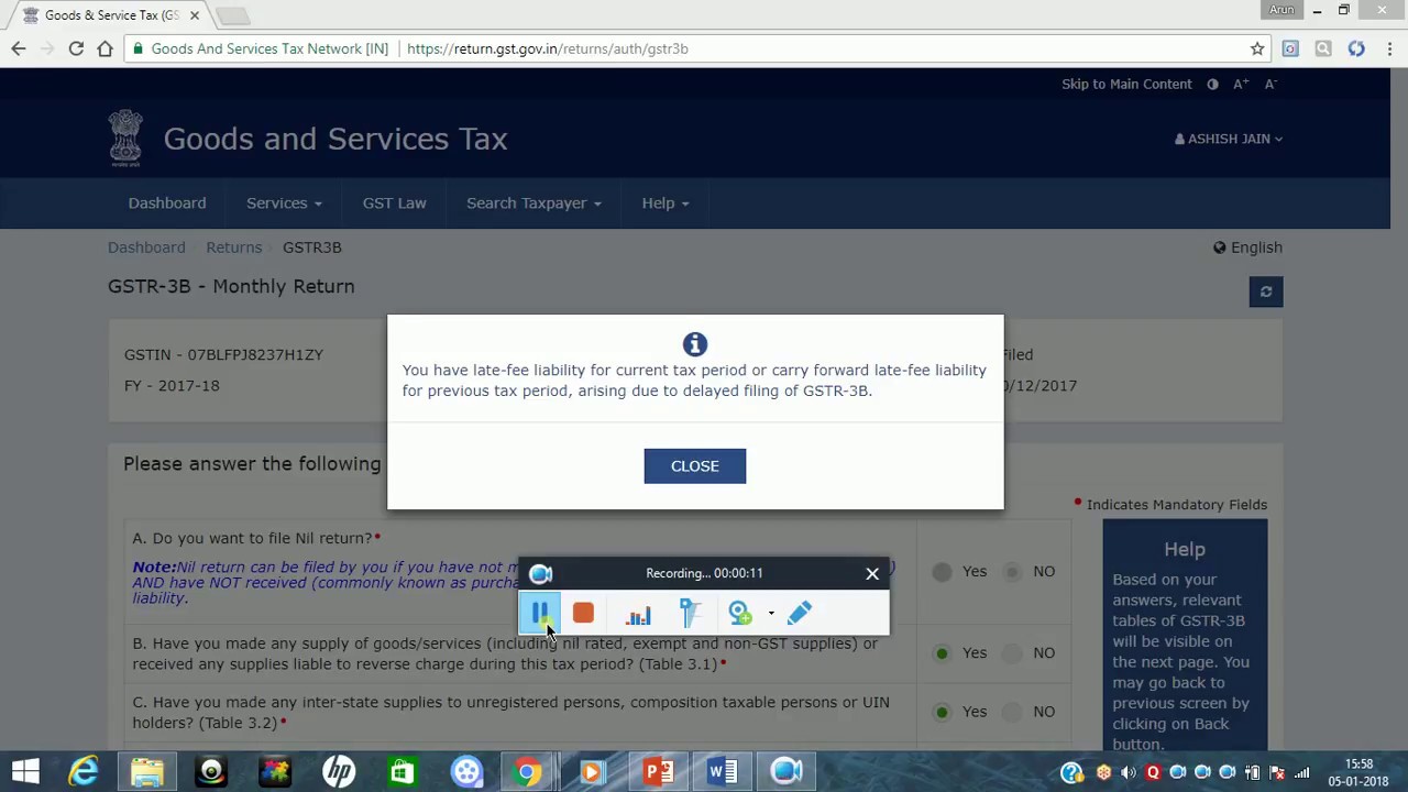 GSTR 3B - Nil Return with Late Fees (System Alert)
