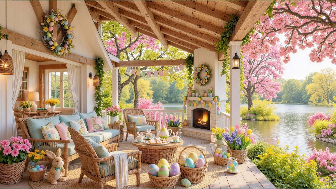 Happy Easter, Relaxing Music 🐰 Cozy Spring Vibes, Fireplace Warmth, Relaxing Spring for Work, Rest