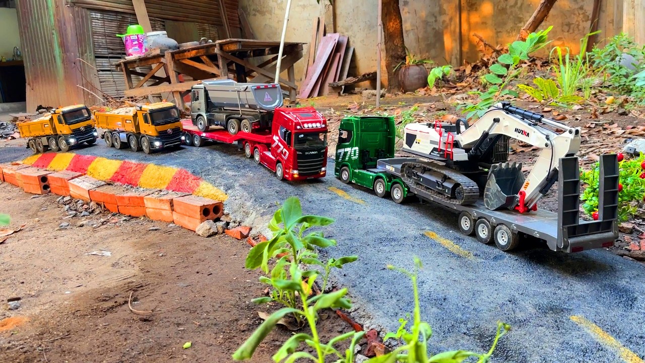 Team RC Many Truck Drive On The Way Studio By Scania 770S Red & Green - Huina1536 And Excavator 1594