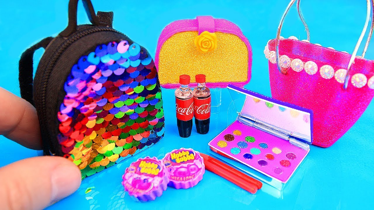 5 MINUTE DIY Miniature crafts and hacks ~ DIY miniature sequin backpack, miniature makeup, bags