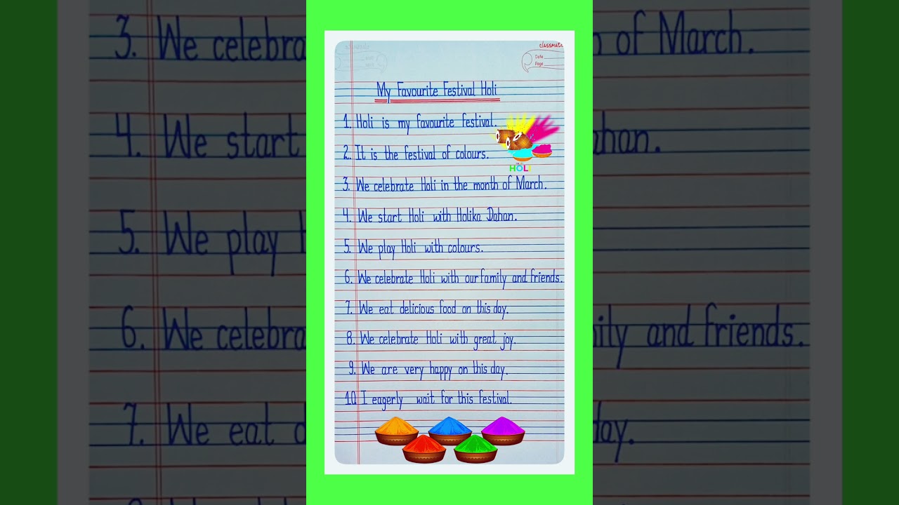 10 Lines On My Favourite Festival Holi/Essay On My Favourite Festival Holi in English/Essay On Holi