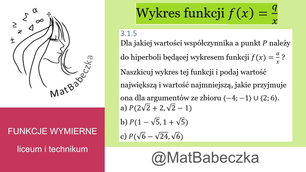 3.1.5 Dla jakiej wartości wsp&oacute;łczynnika a punkt P należy do hiperboli będącej wykresem f(x)=a/x