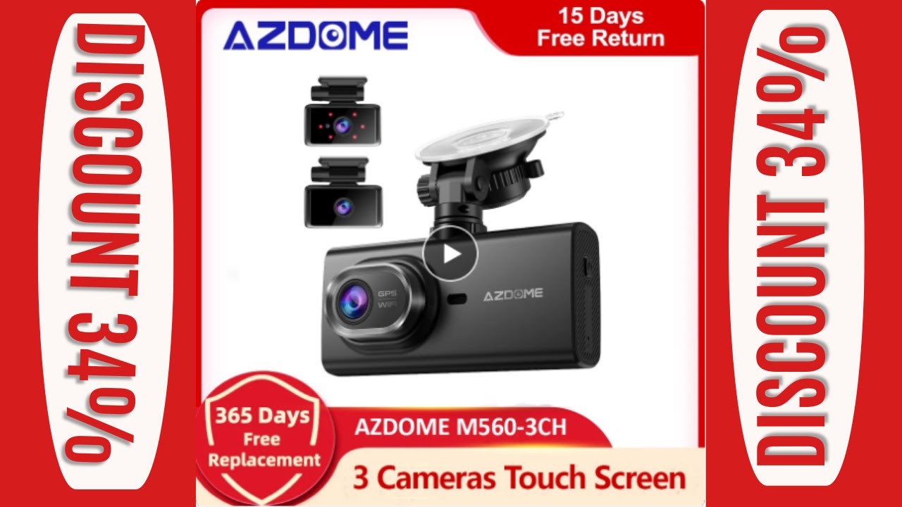 AZDOME M560-3CH 3 Channel Dash Cam 4&rdquo; IPS Touch Screen Built in 128GB eMMC Storage With WiFi Dashcam