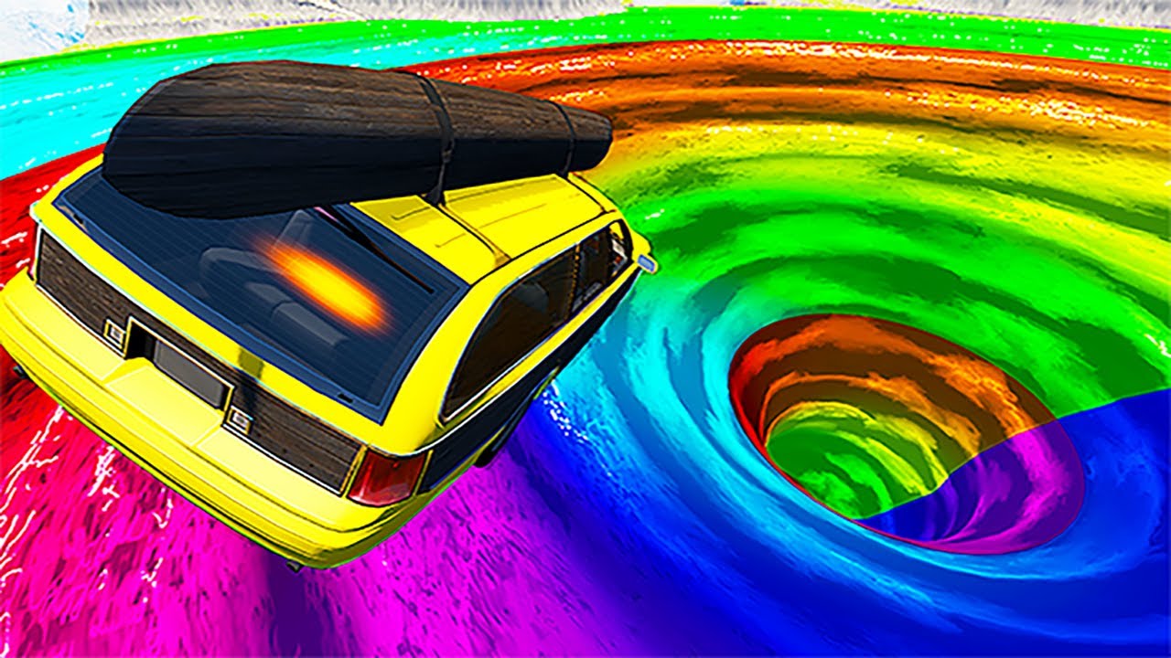 Jumping Into Rainbow & Lava Vortex With Cars Leap Of Death - Beamng.Drive