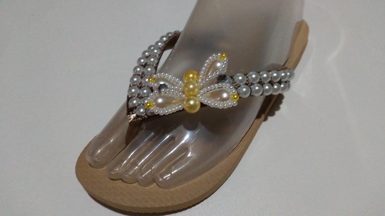 Um linda borboleta de pérolas e gota para chinelo e tiaras 🌷❤️❤️