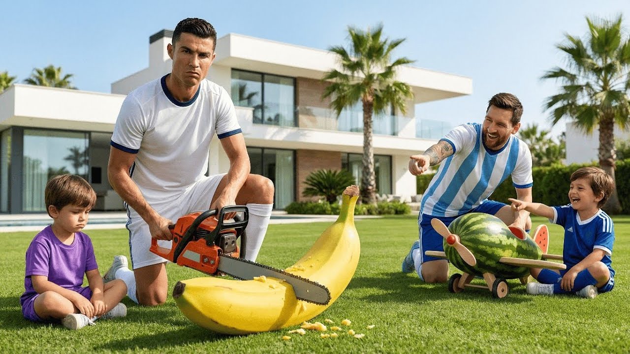Ronaldo Jr vs Messi Jr 🏁 | The CRAZIEST Banana 🍌 vs Watermelon 🍉 Race Ever!
