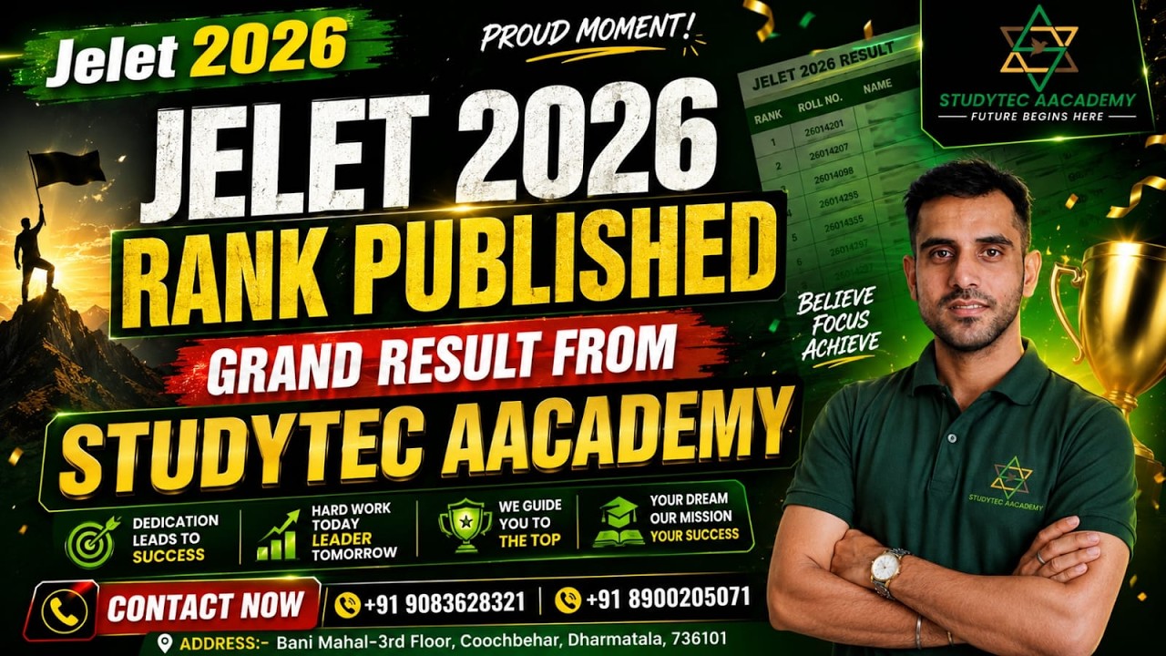 Jelet 2026 rank published | Grand result from Studytec Aacademy |