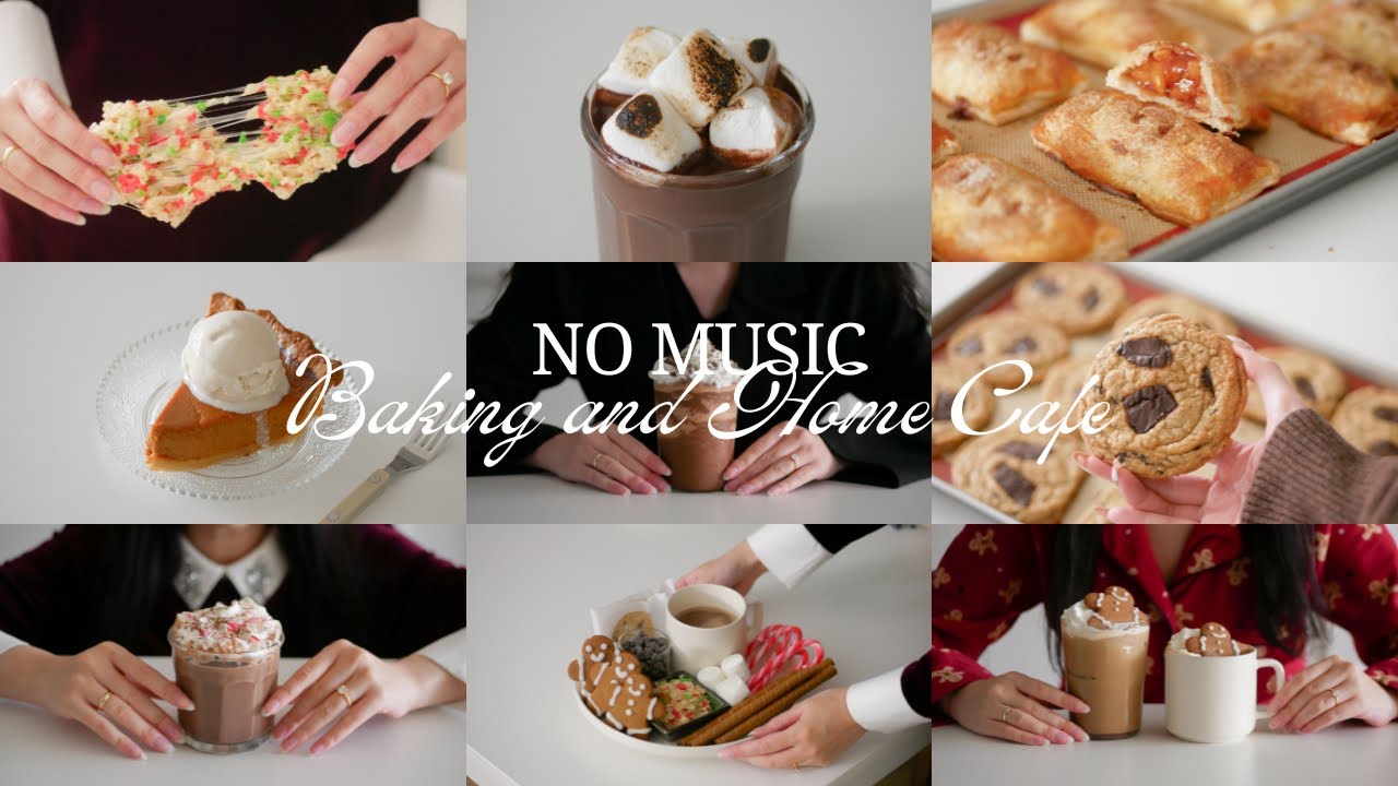 1 Hour No Music Holiday/Christmas Baking and Home Cafe // cookies, pumpkin pie, hot chocolate🎄☃️🍪