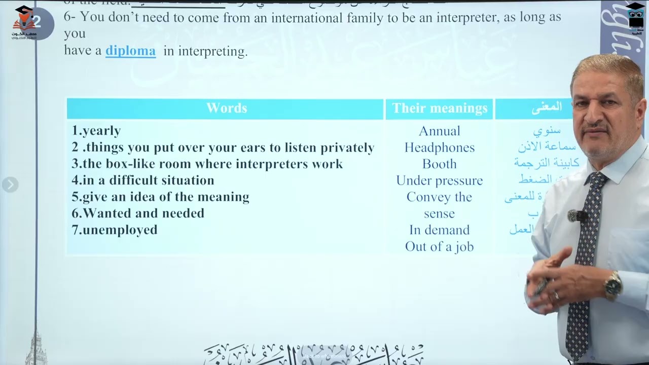 قطع القراءة : الجزء ١٤ ( شرح تمارين:  مترجم المؤتمرات Conference interpreter )
