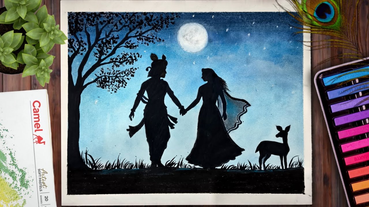 Radha Krishna Drawing With Oil Pastel Colour😍 l Shri Krishna Drawing🎨 | Oil Pastel Drawing