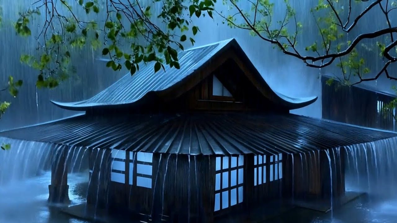 Torrential Rain and Thunder on a Thatched Roof | Powerful Rain Sounds for Deep Sleep & Relaxation