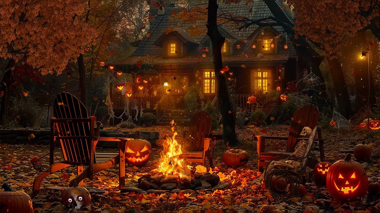 Haunted House Ambience for a Cozy Autumn Halloween🍁🎃Crackling Fireplace & Nature Sounds for Sleep
